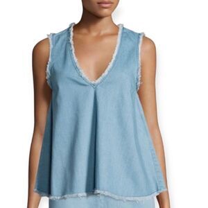 N Nicholas Denim V Neck Band Top Womens Size 4 Blue Shirt Blouse‎